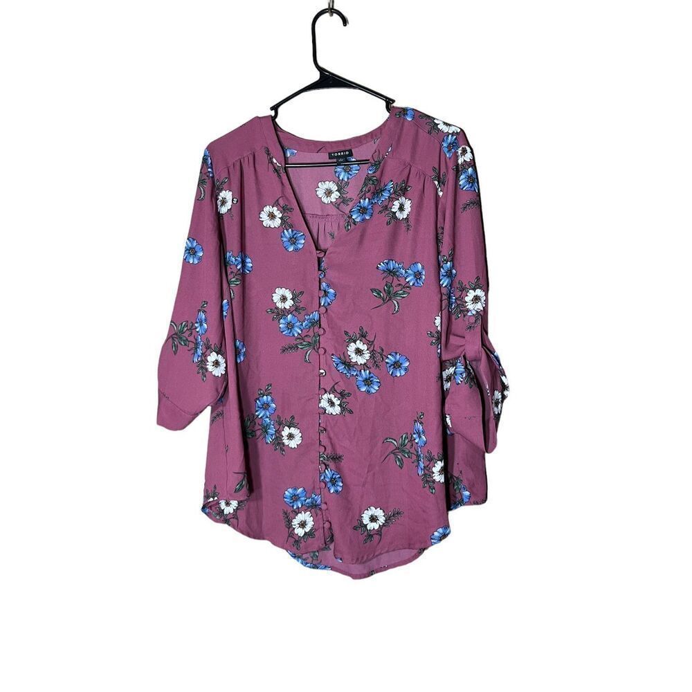 Torrid Flower Print Button Down Blouse Plus Size 1